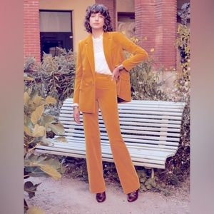 NWOT Sezane Ferdinand Wideleg Trousers Pants Velvet Mustard Yellow FR 36 US 4